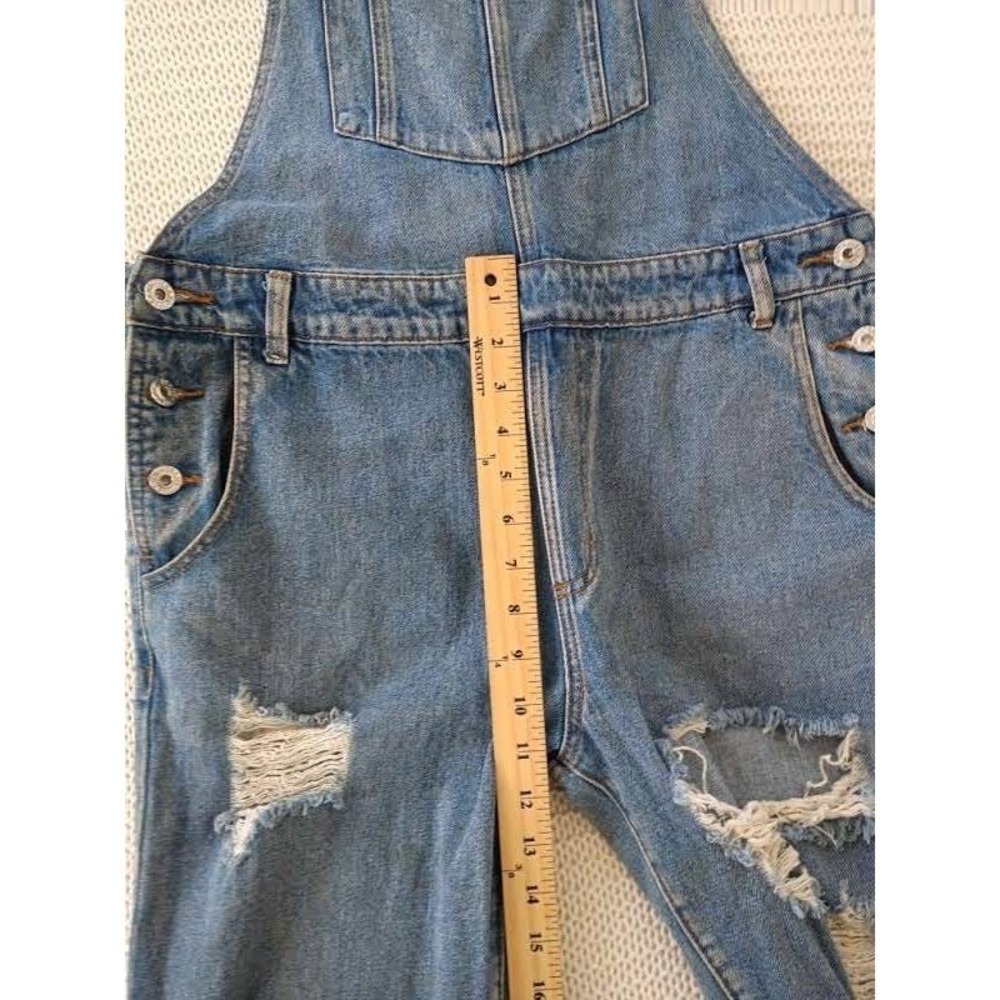 Honey Punch Blue Distressed Denim Overalls L Ripped Straight Leg Y2K Vintage Sty - Picture 8 of 12